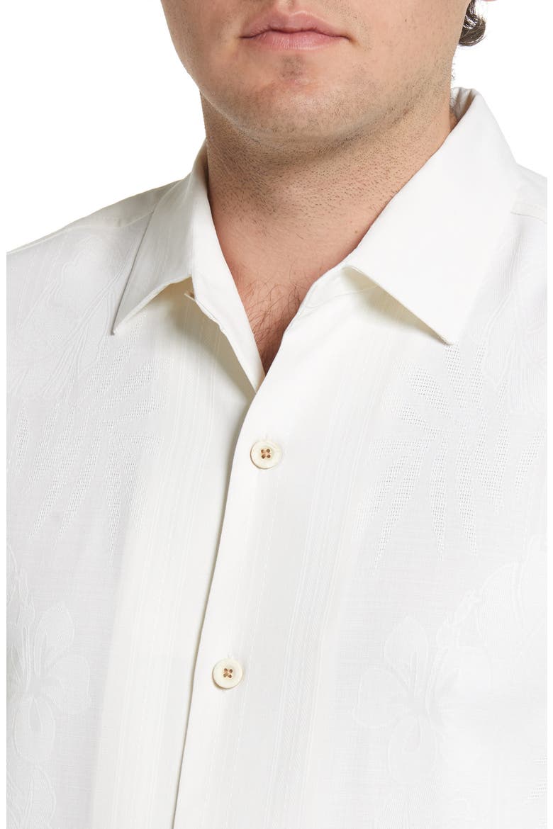 Bali Border Floral Jacquard Short Sleeve Silk Button-Up Shirt, Alternate, color, CONTINENTA