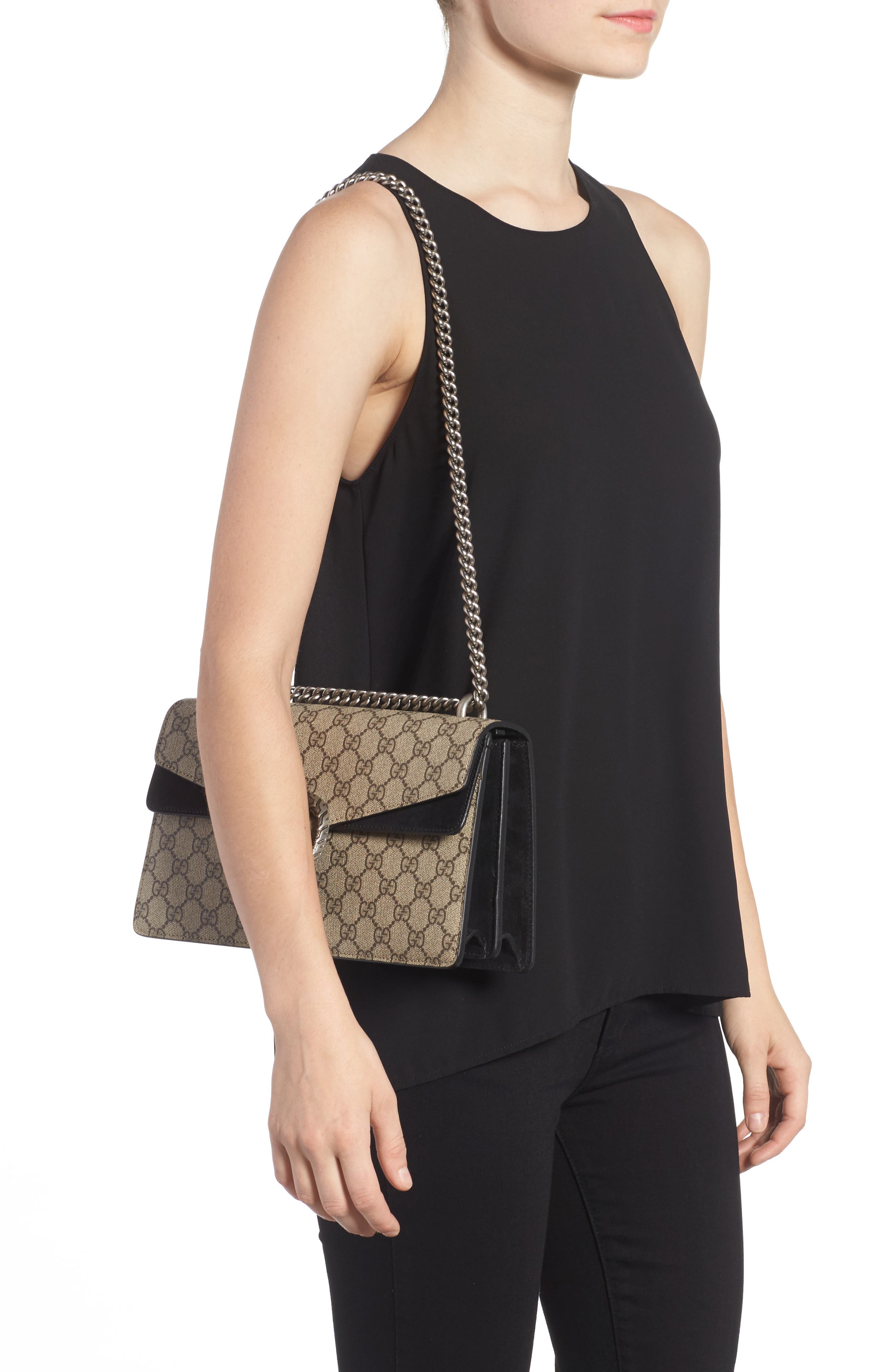 Gucci Small Canvas & Suede Shoulder Bag, Alternate, color, 