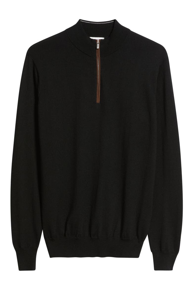 Autumn Crest Suede Trim Quarter Zip Sweater, Alternate, color, BLACK
