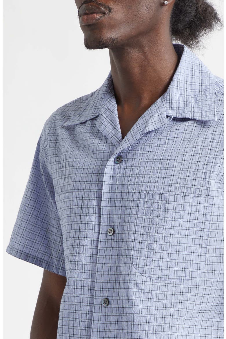 Check Linen & Cotton Camp Shirt, Alternate, color, SKY BLUE