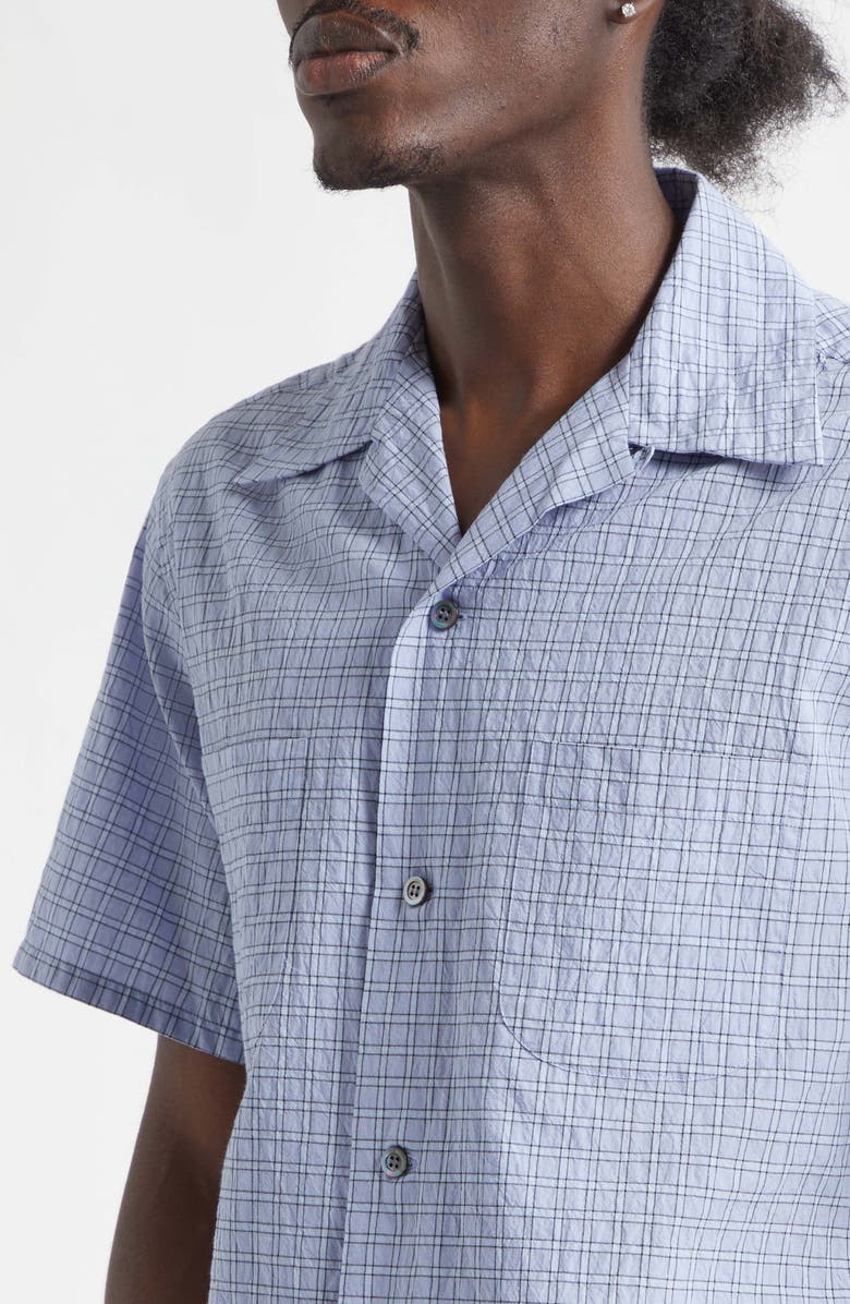Maison Margiela Check Linen & Cotton Camp Shirt, Alternate, color, Sky Blue
