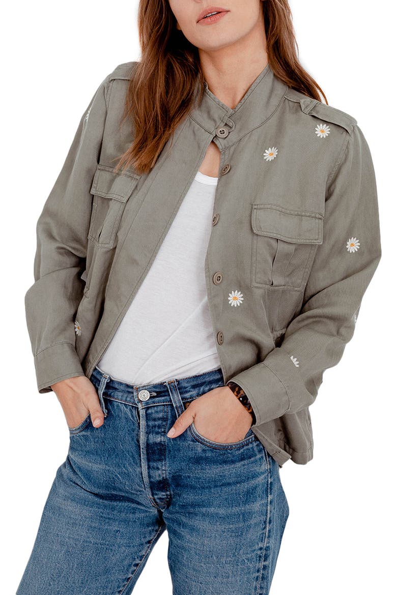 Sahara Daisy Embroidery Utility Jacket, Main, color, SAGE DAISIES