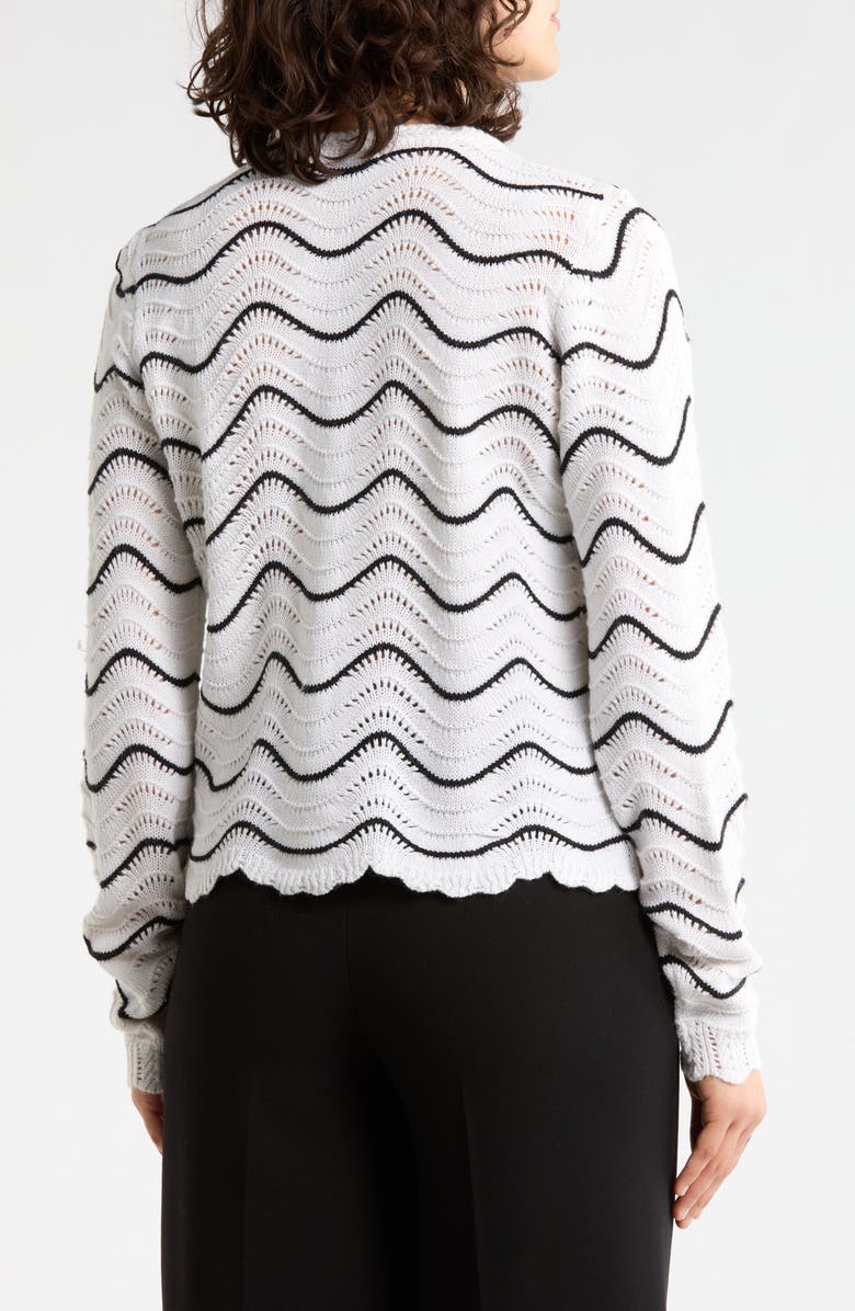 Adrianna Papell Zigzag Pointelle Cardigan, Alternate, color, Glacier/ Black