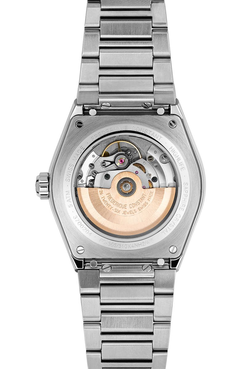 FREDERIQUE CONSTANT Highlife Heart Beat Automatic Bracelet/Leather Strap Watch, 41mm, Alternate, color, Silver-Tone