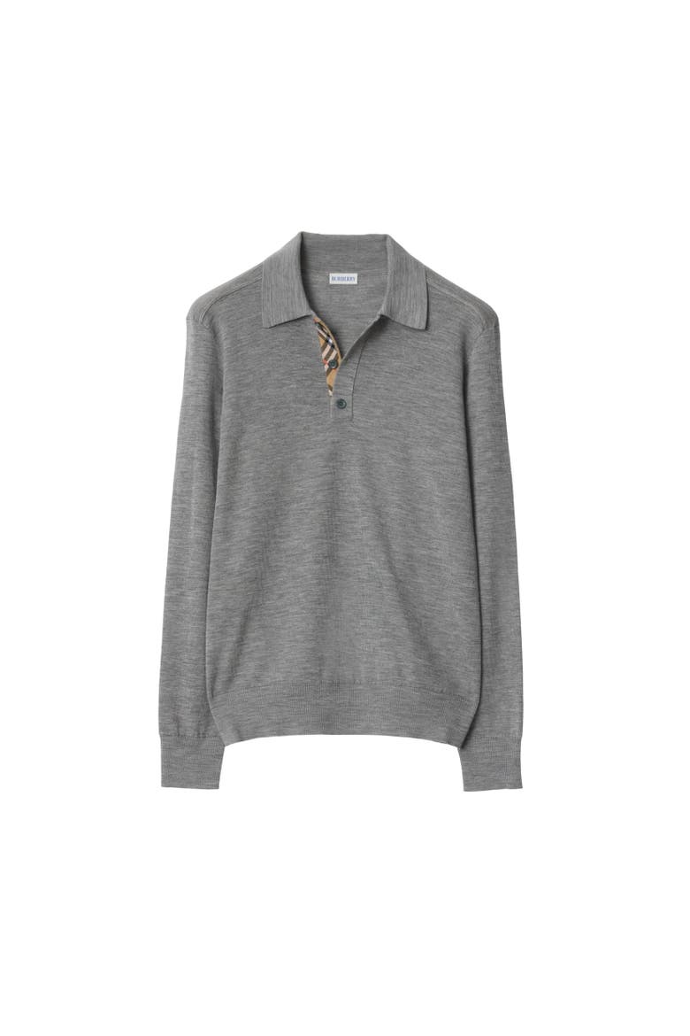 Long-sleeve Wool Polo Shirt, Alternate, color, Grey