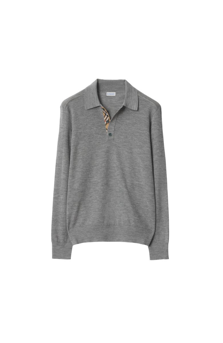 Burberry Long-sleeve Wool Polo Shirt, Alternate, color, Grey