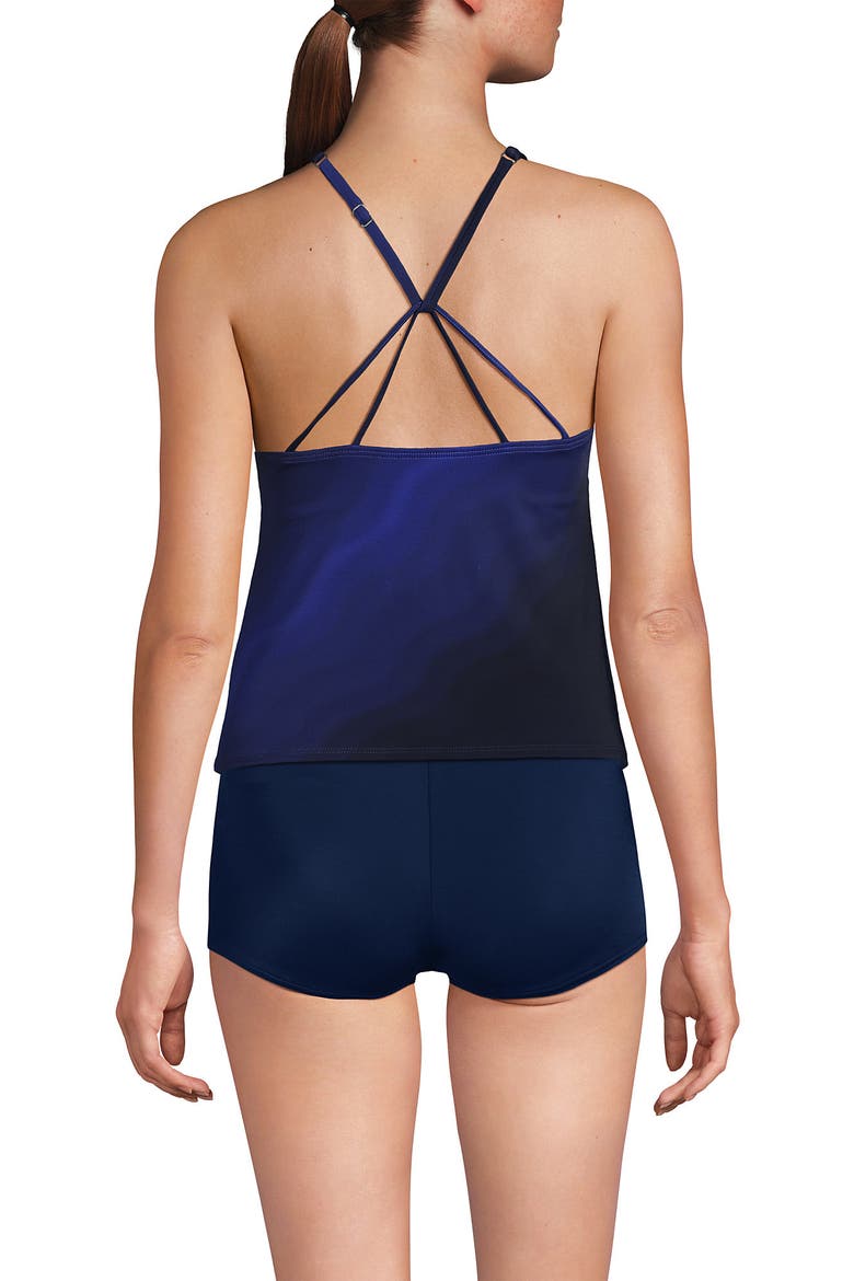 Plus Size DDD-Cup Tugless High Neck Strappy Back Tankini Swimsuit Top, Alternate, color, Blue Wavy Ombre
