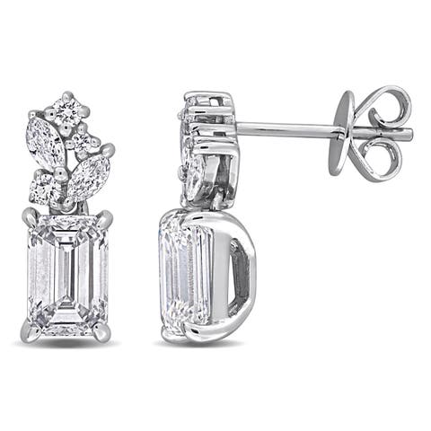 Lab-Grown Diamond Cluster Earrings 14k White Gold
