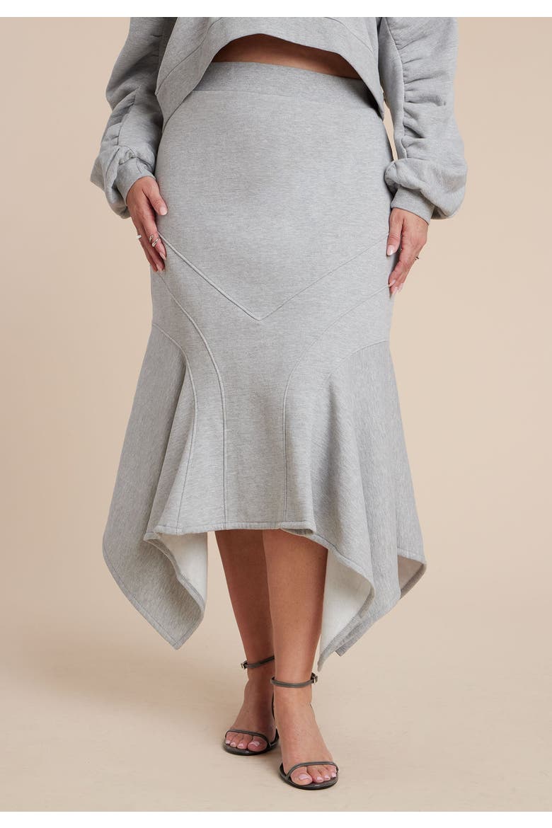 Seam Detail Trumpet French Terry Skirt, Alternate, color, HEATHER GREY