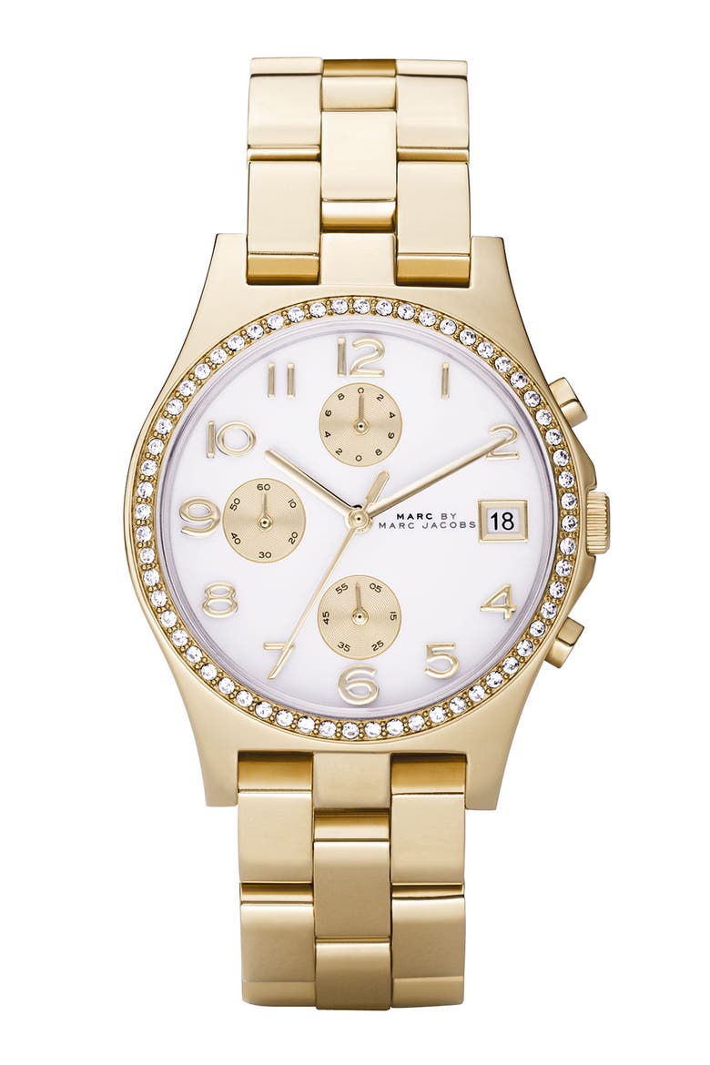 MARC BY MARC JACOBS 'Henry' Crystal Chronograph Watch, Main, color, GOLD