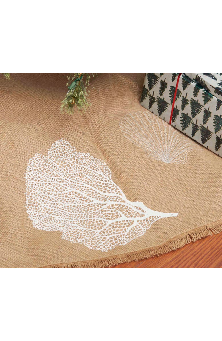 C&F Home Sandy Coast Rustic Brown 100% Polyester Christmas Tree Skirt w/ Fringe 54", Alternate, color, Beige