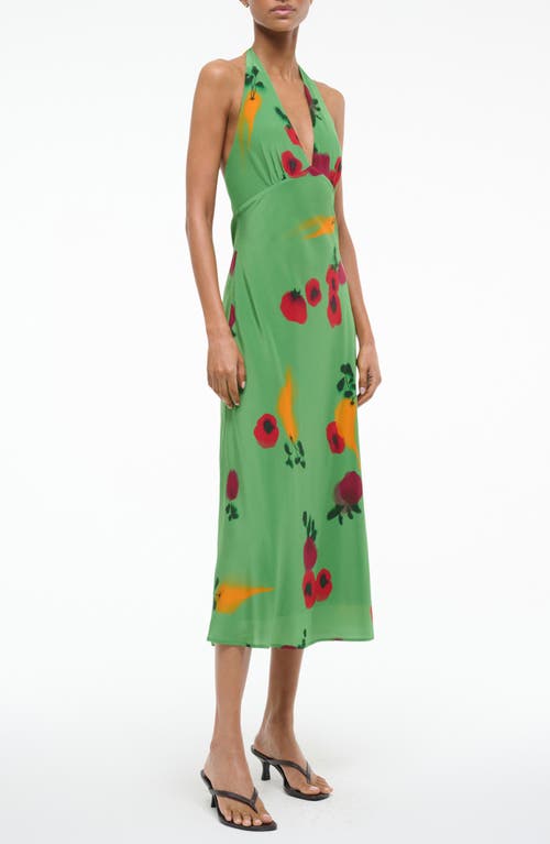 Staud Lucca Printed Silk-crepe Halterneck Midi Dress