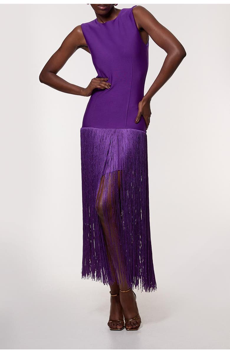 Karen Millen Tassel Hem Knitted Dress, Alternate, color, Purple