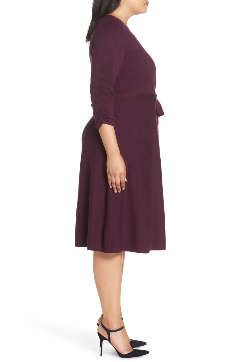 Midi Faux Wrap Dress, Alternate, color, WINE