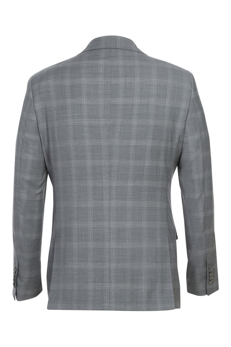 Plaid Two Button Peak Lapel Trim Fit Wool Blend Suit, Alternate, color, GRAY