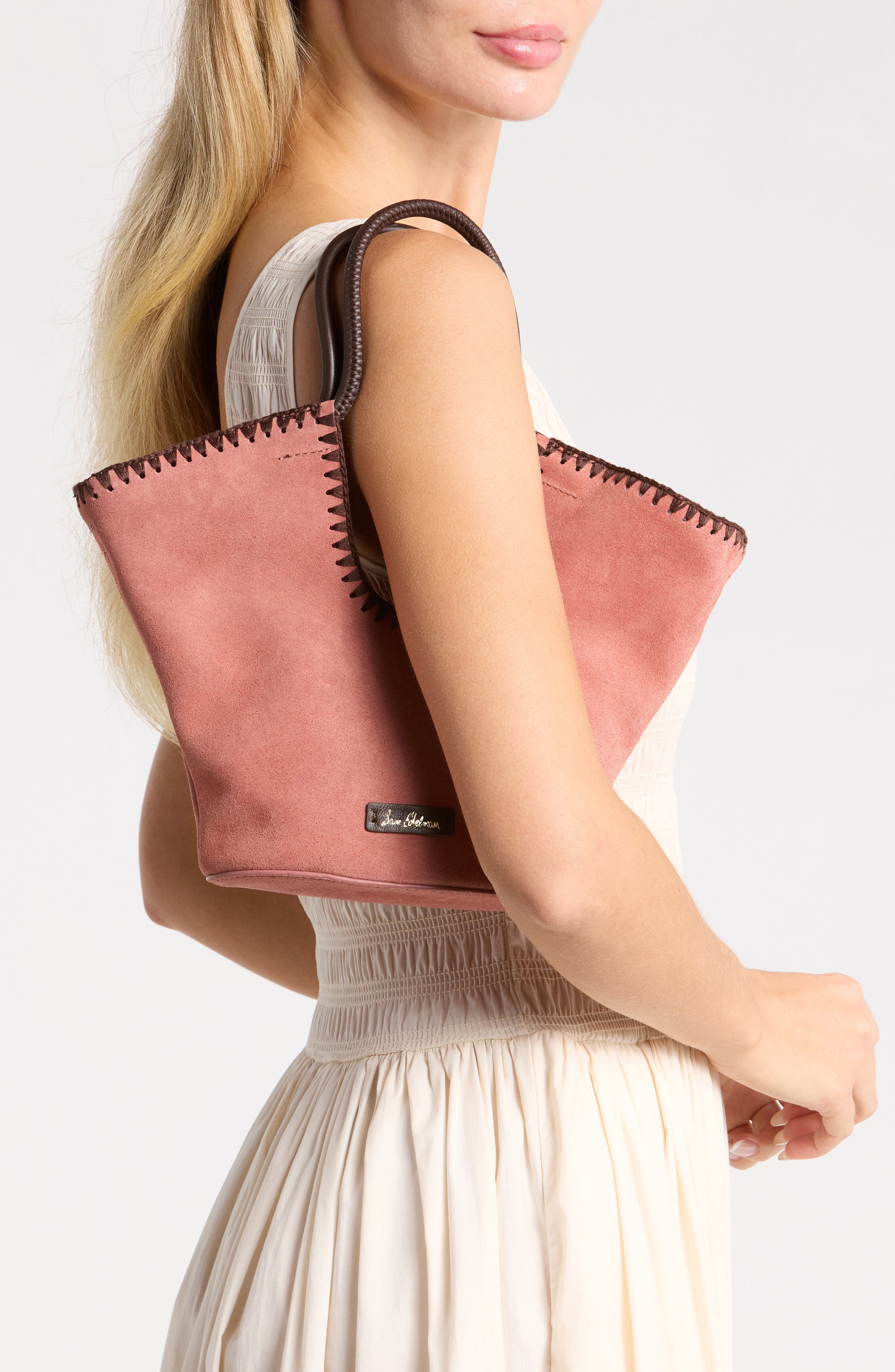 Lynn Whipstitch Suede Tote Bag, Alternate, color, TAUPE