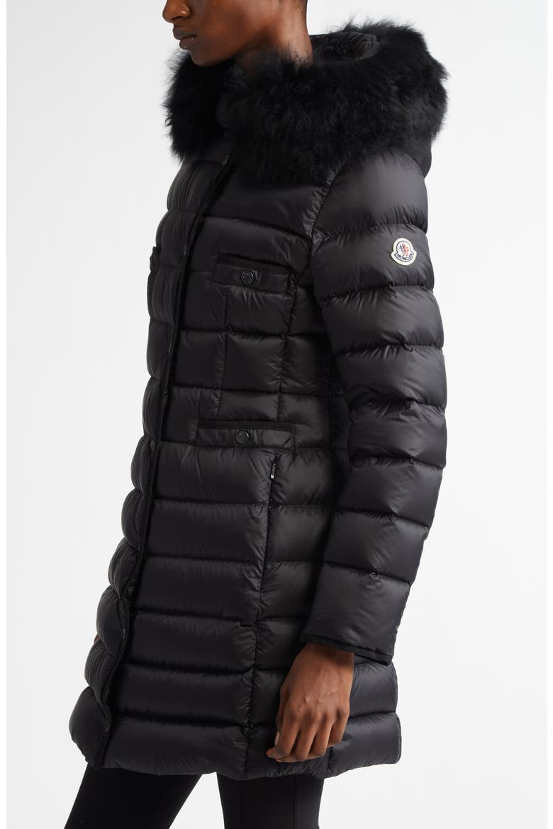 Hirmafur Hooded Down Puffer Jacket with Removable Genuine Shearling Trim, Alternate, color, BLACK/ BLACK