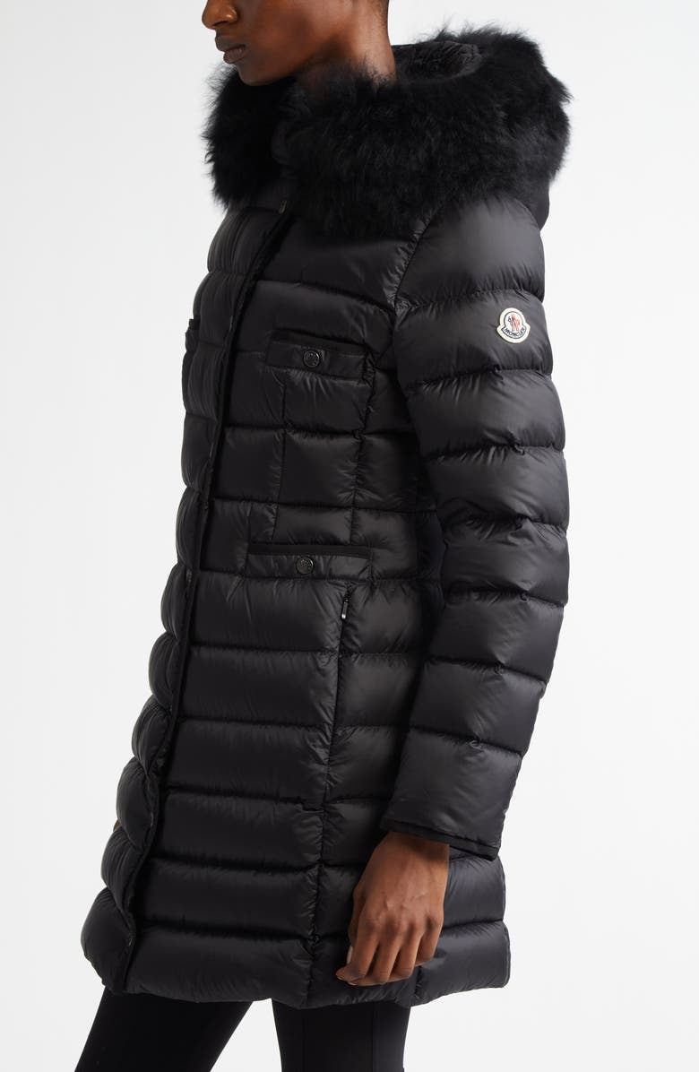 Moncler Hirmafur Hooded Down Puffer Jacket with Removable Genuine Shearling Trim, Alternate, color, Black/ Black