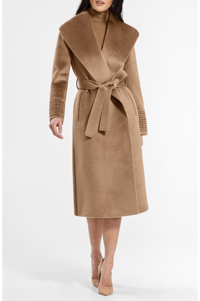 Shawl Collar Alpaca & Wool Longline Wrap Coat, Main, color, DARK CAMEL