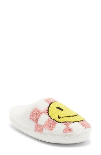 Joe Boxer Smiley Checkerboard Faux Shearling Clog In White