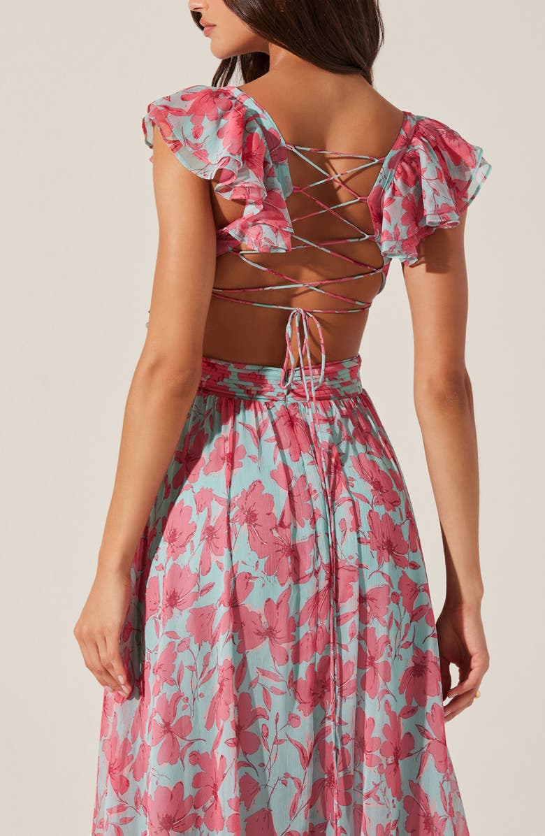 ASTR the Label Primrose Cutout Detail Maxi Dress, Alternate, color, Pink Aqua Floral