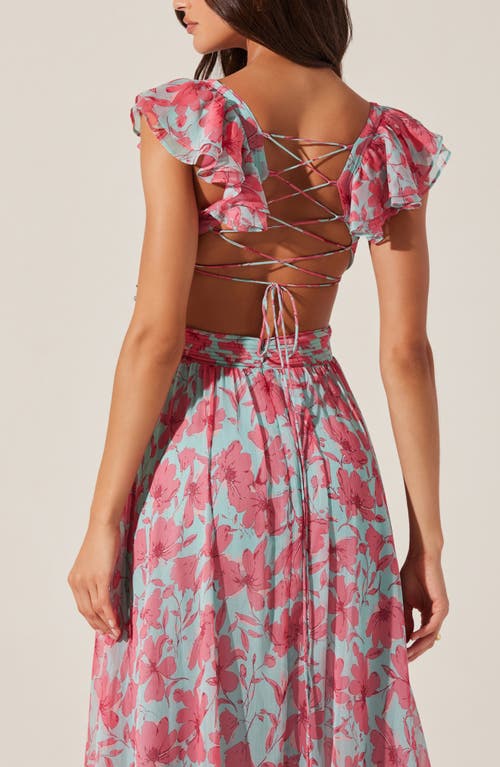 Astr The Label Primrose Cutout Detail Maxi Dress In Pink Aqua Floral
