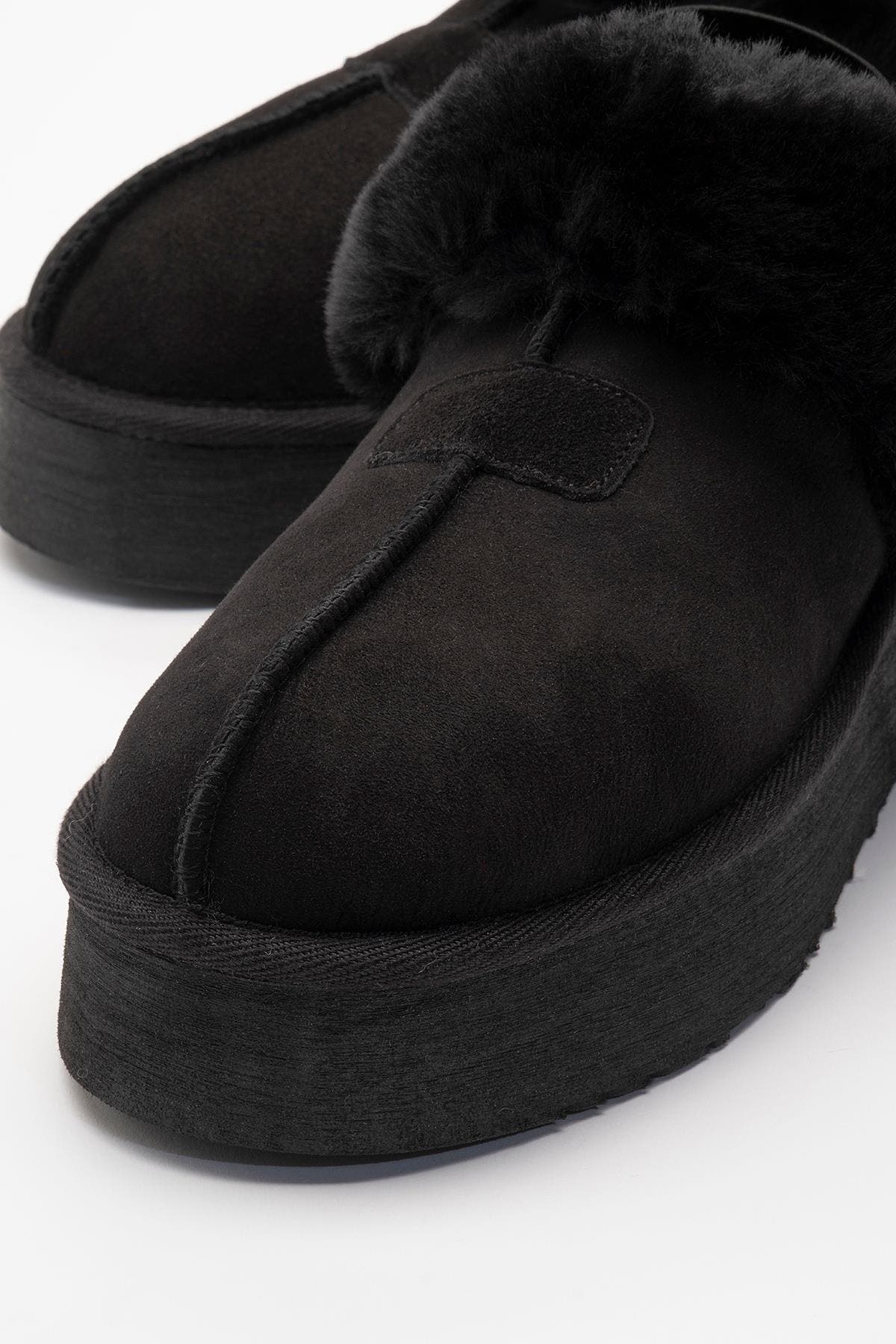 Forever & Always Shoes Olessa Leather Fur Slipper, Alternate, color, Black Suede