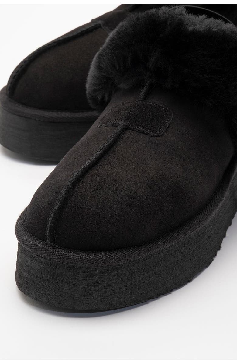 Forever & Always Shoes Olessa Leather Fur Slipper, Alternate, color, Black Suede