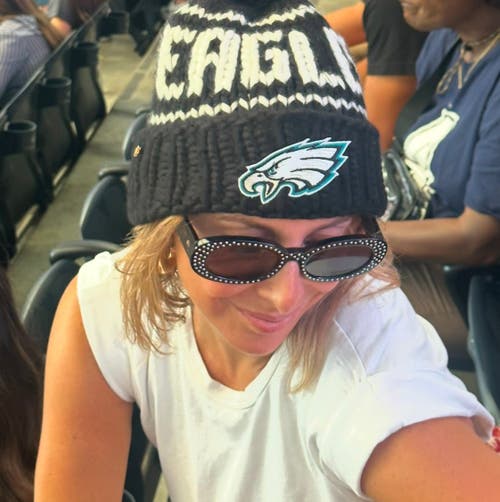 Lele Sadoughi Black Eagles Nfl Beanie With Snap Cover In Black