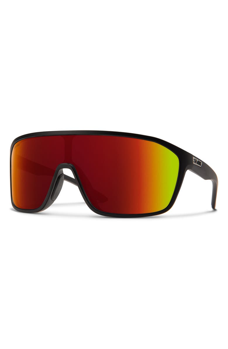 Smith Boomtown 135mm ChromaPop<sup>™</sup> Polarized Shield Sunglasses, Alternate, color, Matte Black / Red Mirror