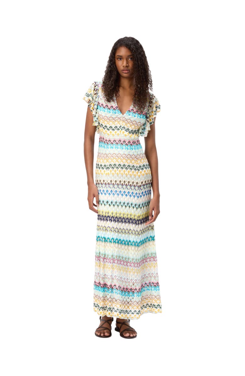 Missoni Dégradé Lace Long Dress With V-neck And Ruffled Sleeves, Main, color, Multicoloured