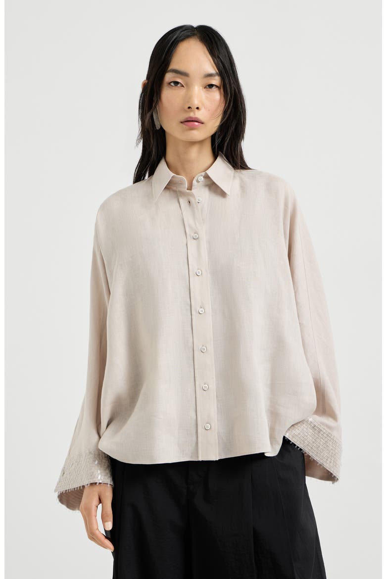 Dazzling cascade cuffs shirt, Main, color, Beige