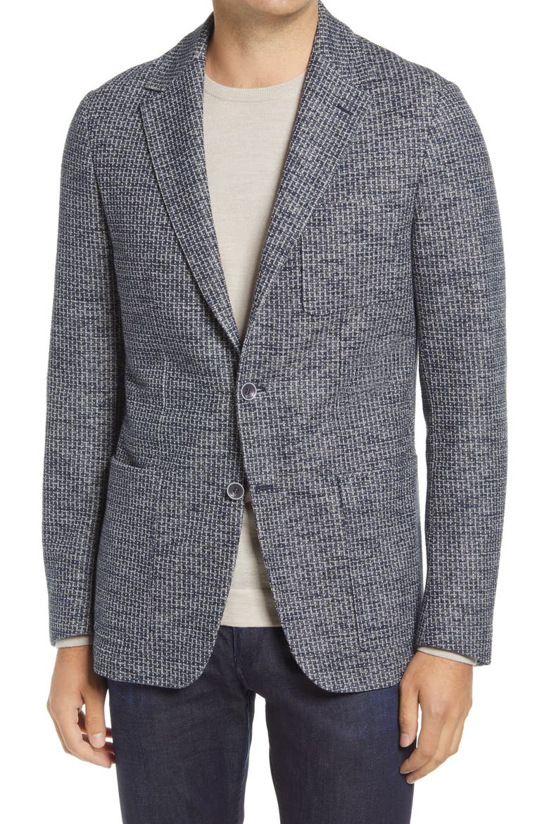 Trim Fit Bouclé Jersey Sport Coat, Main, color, NAVY