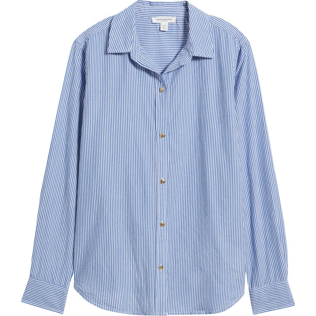 Beachlunchlounge Bentley Stripe Long Sleeve Cotton Button-up Shirt In Blue