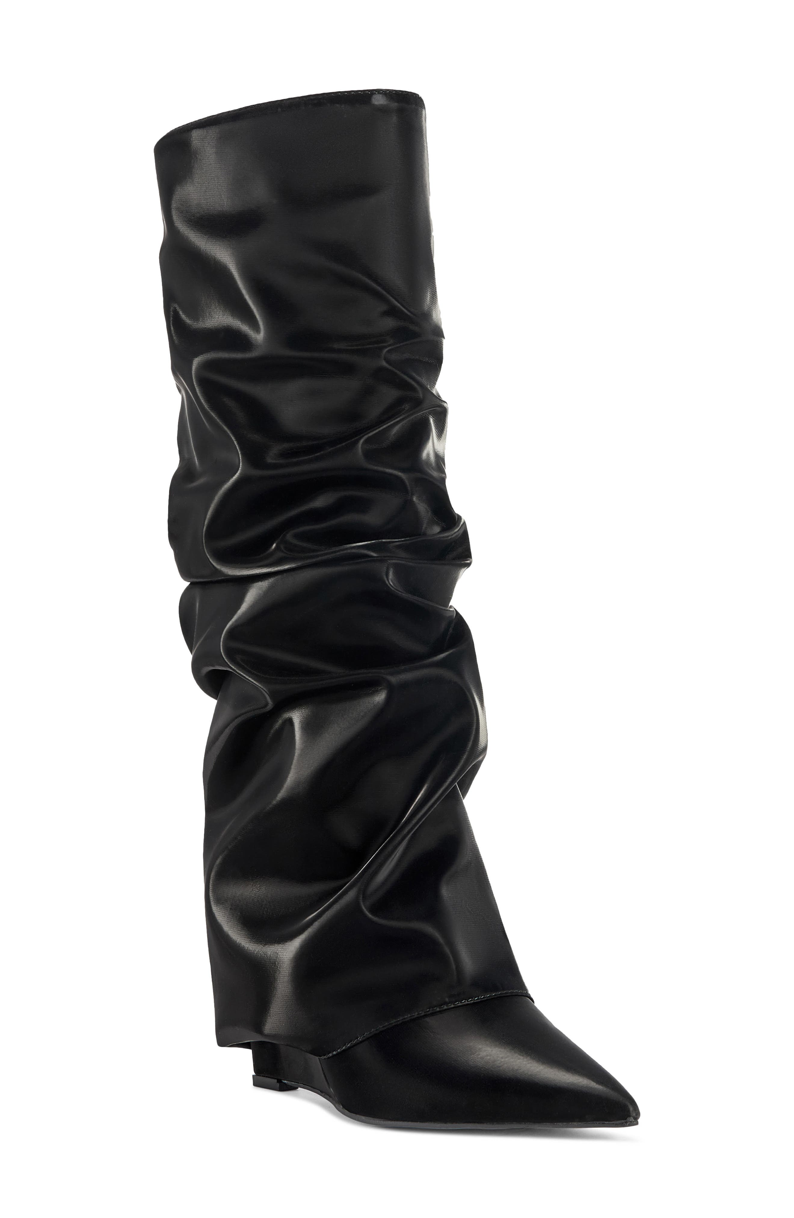 Zylla Slouchy Faux Leather Boot, Main, color, BLACK