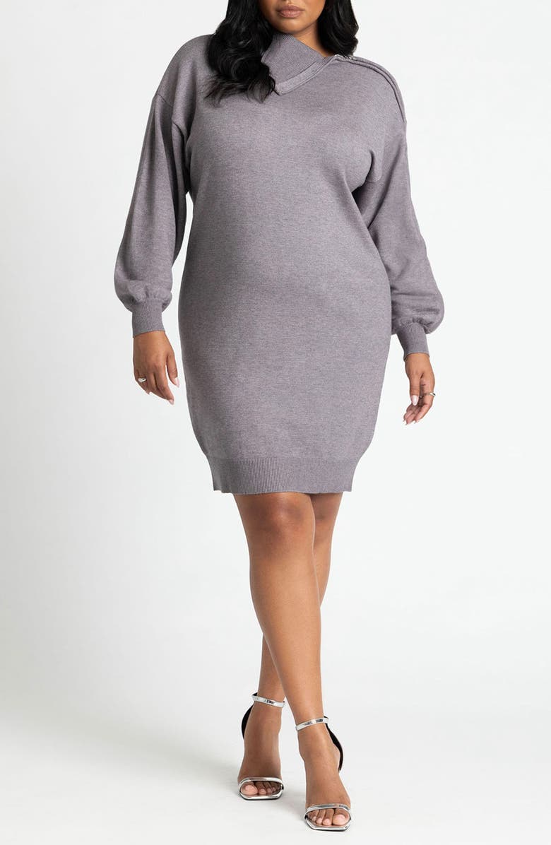 ELOQUII Zip Shoulder Long Sleeve Sweater Dress, Main, color,