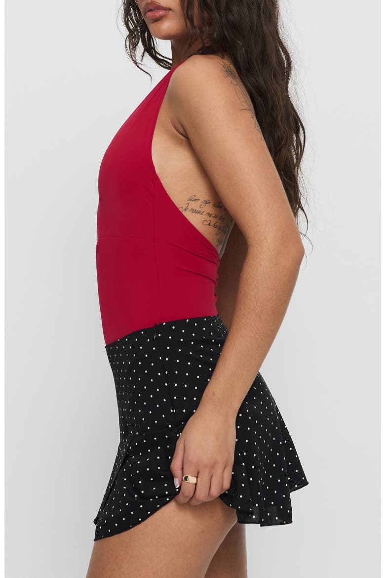 Sonsie Polka Dot Crossover Hem Miniskirt, Alternate, color, BLACK / WHITE POLKA