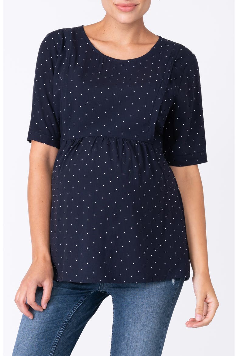 Polka Dot Maternity/Nursing Top, Main, color, NAVY DOT