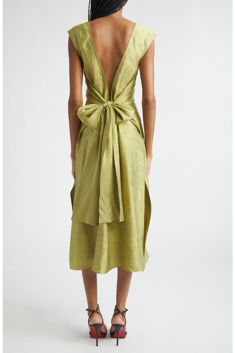 Bow Crinkled Silk Midi Dress, Alternate, color, PISTACHIO