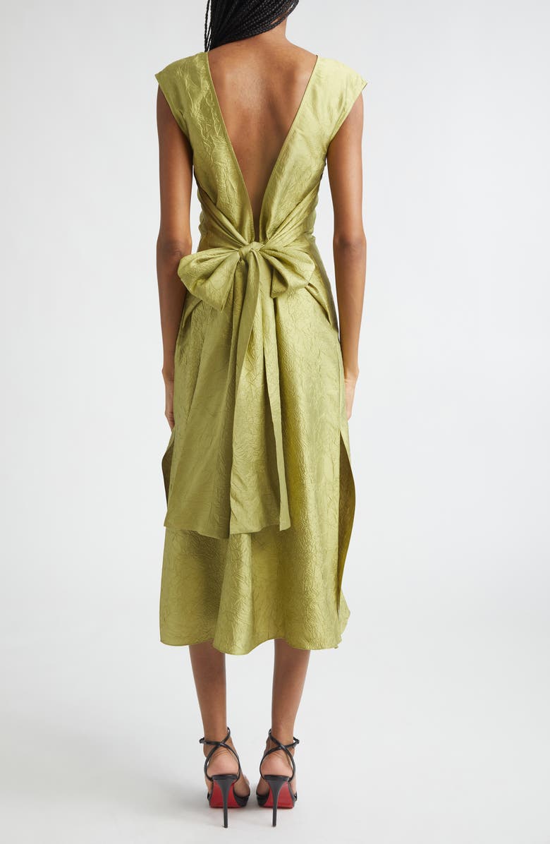 Christopher John Rogers Bow Crinkled Silk Midi Dress, Alternate, color, Pistachio