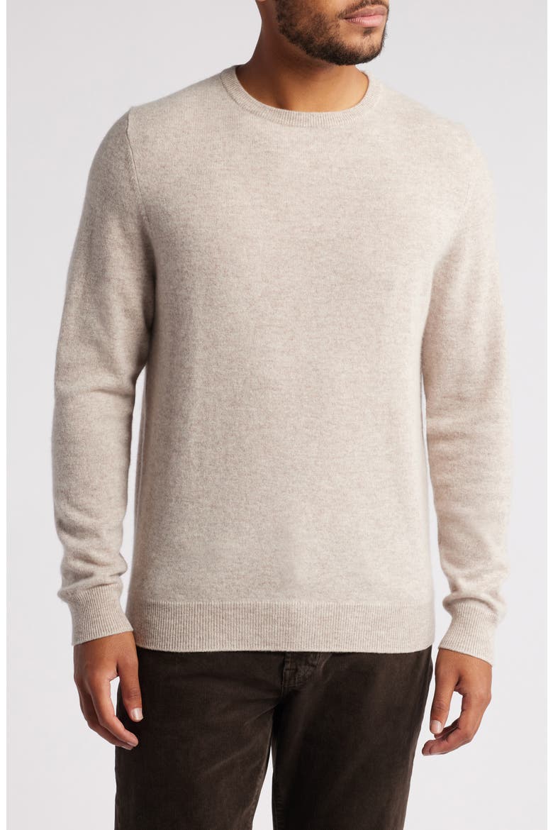 Cashmere Crewneck Sweater, Main, color, TAN OXFORD HEATHER