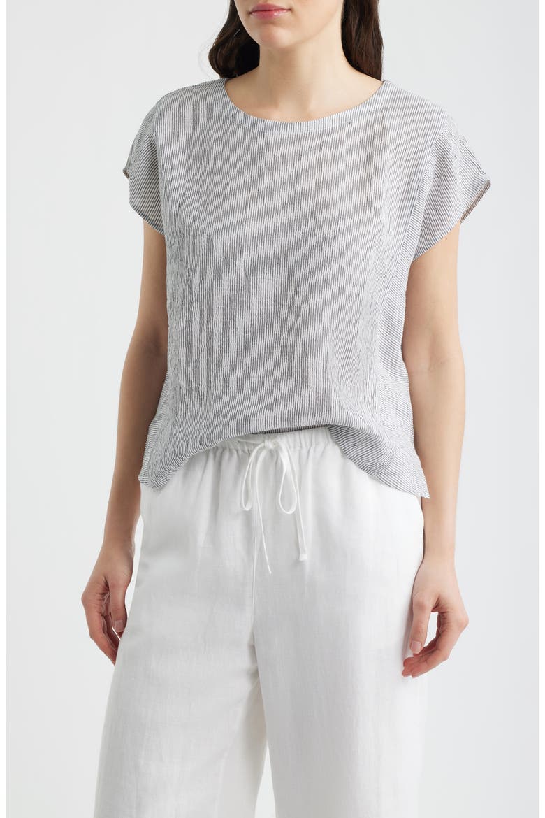 Organic Linen Square Top, Main, color, WHITE/ BLACK