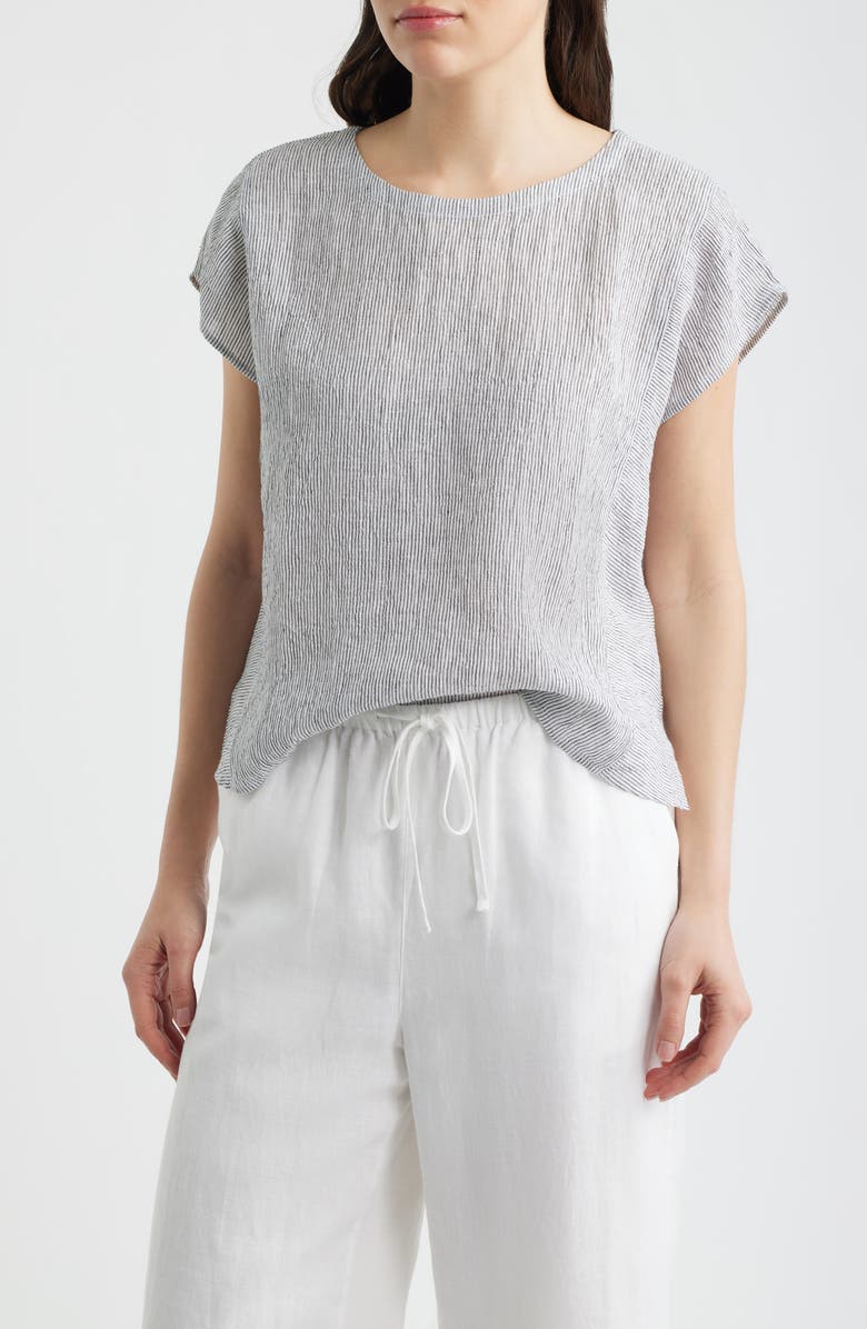 Eileen Fisher Organic Linen Square Top, Main, color, White/ Black