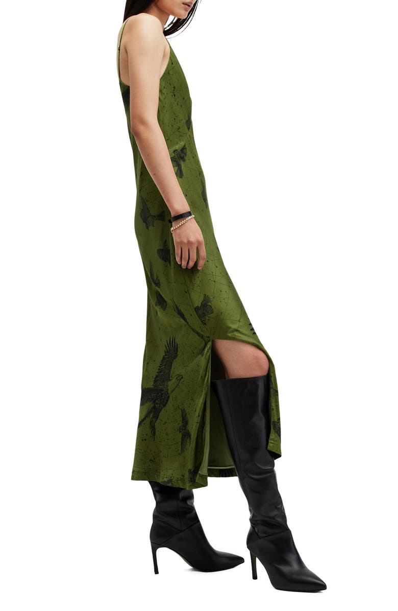 AllSaints Melody Bird Print Midi Slipdress, Alternate, color, 