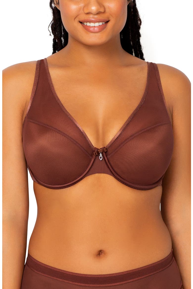 Sheer Mesh Plunge T-Shirt Bra, Main, color, CHOCOLATE