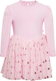 Mini Celebrities Gleam Long Sleeve Foil Heart Tulle Dress