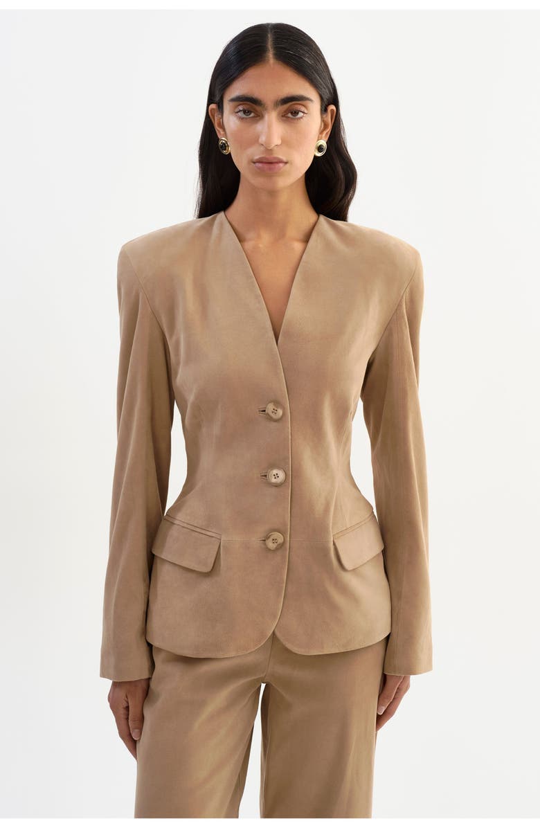 LAMARQUE Abitha | Suede Hourglass Jacket, Main, color, Beige