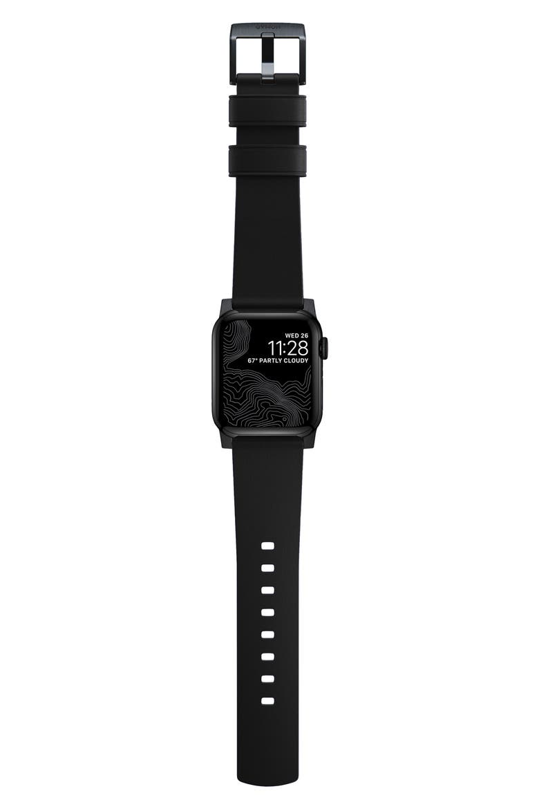 Modern Leather 24mm Apple Watch® Watchband, Alternate, color, BLACK/ BLACK