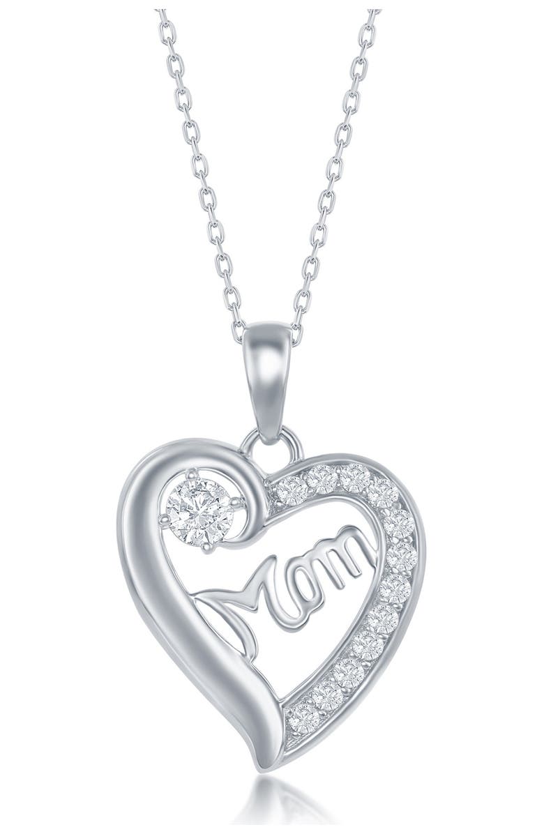 Sterling Silver CZ 'Mom' Heart Pendant Necklace