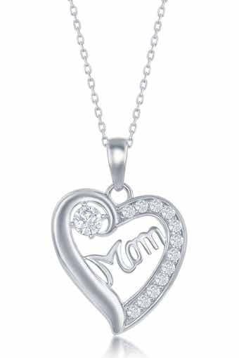 SIMONA Sterling Silver CZ 'Mom' Heart Pendant Necklace